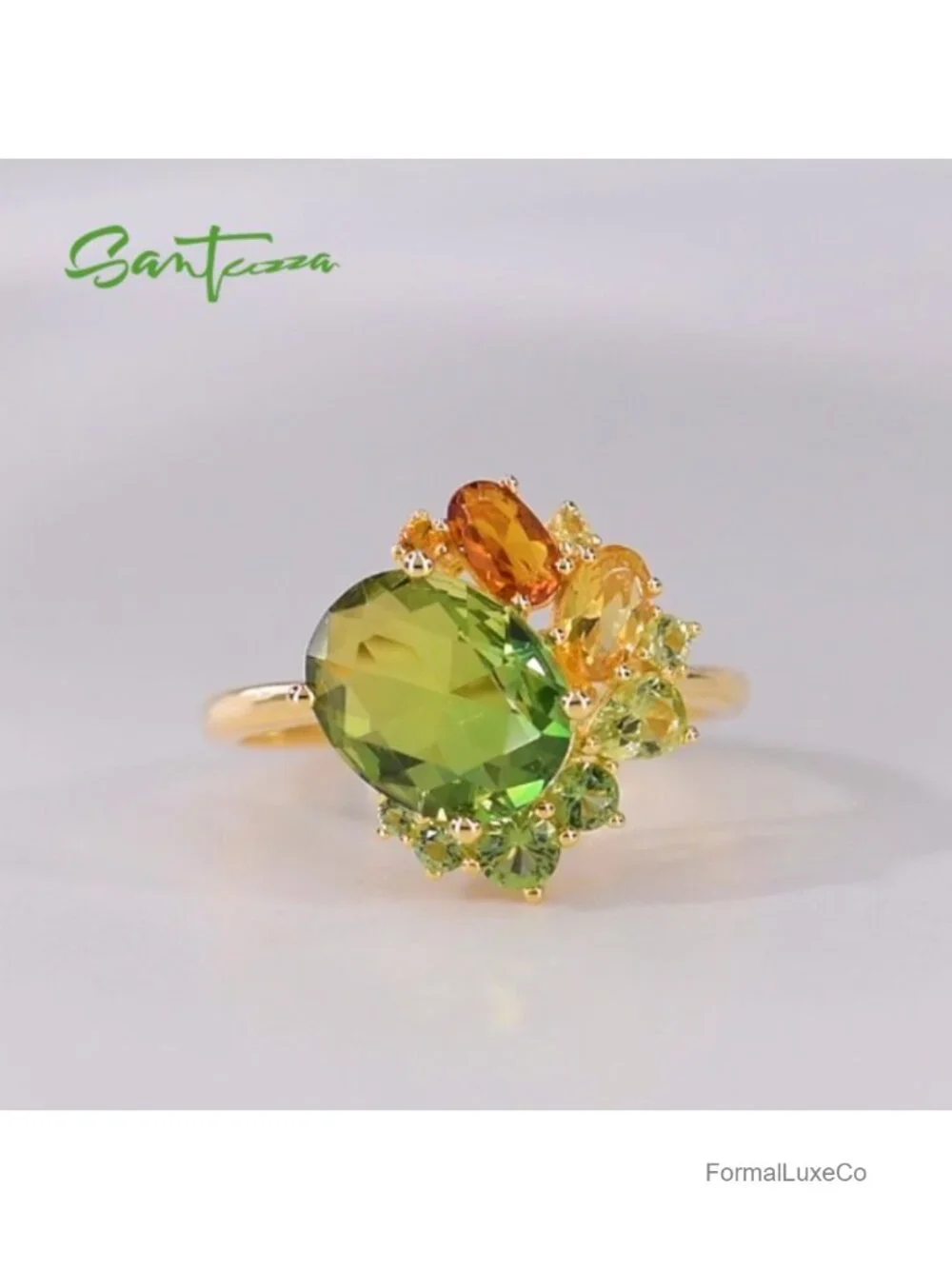 925 Sterling Silver Cluster Gemstone Statement Ring Women Art Deco Party